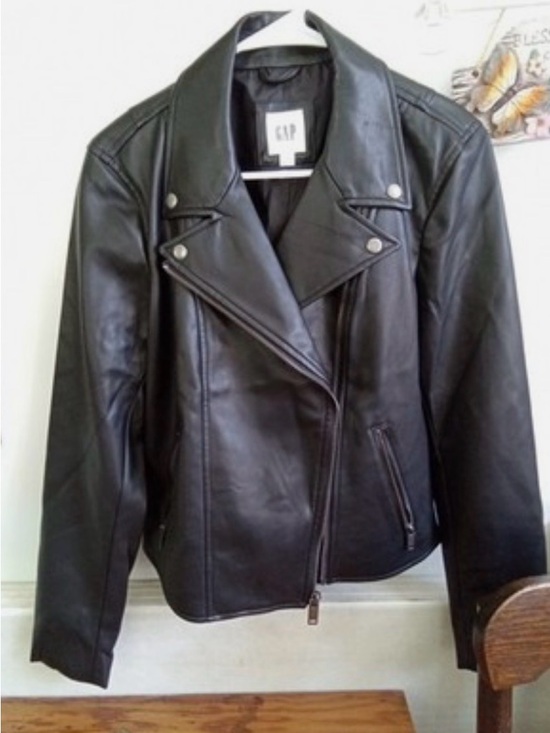 GAP Jackets & Blazers - GAP Black Faux Leather Asymmetric Moto Jacket